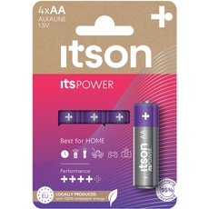 ITSON, Batterien AA, 4 Stück, Alkaline Batterien, 1.5V, für Uhren, Taschenlampen, Fernbedienungen, umweltfreundliche Verpackung 95% recycelt