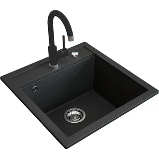 Bergström Spülbecken Schwarz, 49 x 50 cm mit Armatur Schwarz
