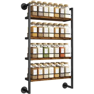 IBUYKE Gewürzregal Wand,4 Etagen Gewürzregal Hängend,Braun TLJ016H | Gewürz Organizer Gewürzschrank Küchenregal Türorganizer Bad Schrank