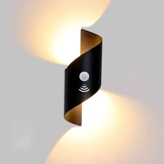 Lightess Lampe mit Bewegungsmelder Außen Innen Außenlampe LED Wandleuchte IP66 Wasserdichte Wand 3000K Warmweiß Außenleuchte, Modern Up Down Wandlampe Aussen, Aluminium für Flur, Scwharz 12W
