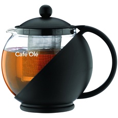 Café Olé Grunwerg Café Ole Loose Leaf Everyday Round Teekanne Infuser Basket Glas Teekanne, Schwarz, 1.20 Liter, 1200ml / 1.2