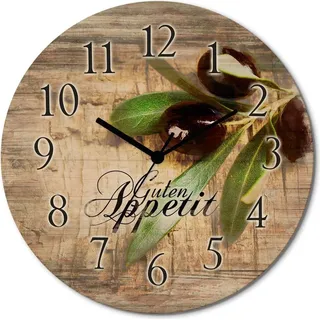 ARTland Holz Wanduhr Funkuhr - schwarzer Zeiger Oliven Guten Appetit Größe: 30x30 cm - Braun