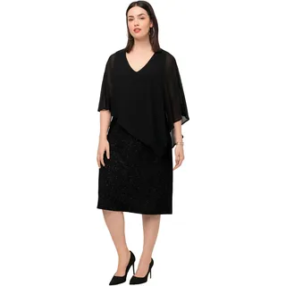 Ulla Popken Damen Doublelayer Chiffon Kleider, schwarz, 50-52