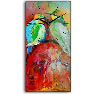 Wanduhr Bürouhr Leinwand Bild 30x60 Foto Bild Tiere Bienenfresser Vögel - schwarze Hände - Rot