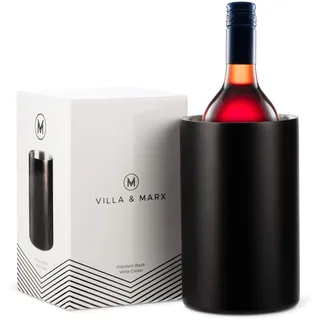 Villa & Marx Weinkühler Edelstahl - Flaschenkühler für Wein, Champagner und Weißwein - Doppelwandiger Sektkühler aus Metall - Sekt Flaschen Kühler mit Premium Geschenkbox (Schwarz Weinflaschenkühler)