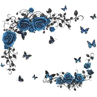 COVPAW Wandtattoo Wohnzimmer Blaue Rosen Rebe Schmetterlingen Wandaufkleber Schlafzimmer Wandsticker Kinderzimmer Küche Büro Wanddekoration (Blau)