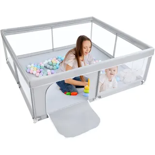 BEJOY Großer Laufstall Laufgitter XXL 180*200 cm, Kompakt und Stark, Schaumstoffschutz Rutschfester mit Transparentem, Atmungsaktivem Netz, Reißverschluss für Babys & Kleinkinder Indoor & Outdoor