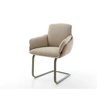 DELIFE Freischwinger Luan-Flex mit Armlehnen Materialmix Schlamm Freischwinger flach Effektfinish Titan - Beige, Braun