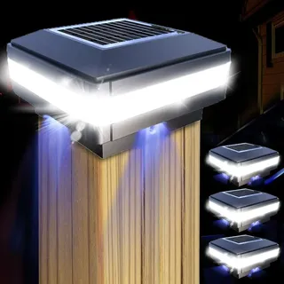 GEYUEYA Home Solar Pfostenkappen Licht, Solarlampe Außen Zaunpfosten Lampe Säulenlampe Landschaft IP65 Wasserdicht für hölzerne Pfosten, Plattform, Patio, Zaun beleuchtung(4 Stück)