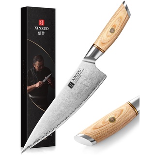 XINZUO 21.2cm Kochmesser Verbundstahl 10Cr15CoMoV, Profi Chefmesser Edelstahl Küchenmesser 3 Schichten Verbundstahl Gyuto Messer Scharfe Klinge -Japanischen Stil Pakkaholz Griff