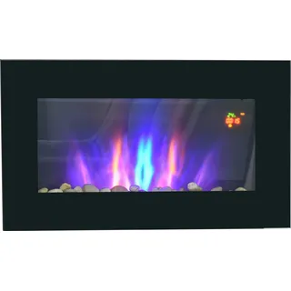 HOMCOM Elektrokamin mit LED Flammeneffekt,1000/2000W Wandkamin in 7 Farben, Elektrischer Kamin mit Fernbedienung, Wandmontage, Schwarz - Schwarz