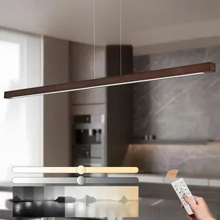 YYUTLUO Quaderförmiger Linearer Kronleuchter Aus Holz, Dimmbares Licht Mit Fernbedienung, Hängeschnur 150cm Verstellbar, LED Modernes Minimalistisches, Wohnzimmer, Büro, Küche (Braun 120cm)