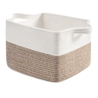 TIMEYARD Aufbewahrungskorb, Wäschekorb Klein, Korb Geflochten, Wäschekorb Kinderzimmer, Wäschesammler mit Henkel für Bad Wäschekammer Kinderzimmer Dekoration Wohnzimmer, 1 Stück, 33x25x23 cm, Braun
