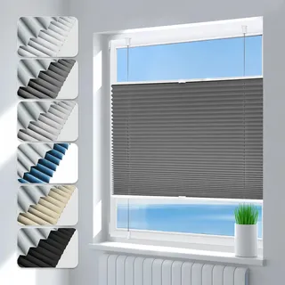 Deswell Plissee ohne Bohren Verdunkelung Klemmfix Verdunklungsplissee B35 x H100 cm Grau, 100% Blickdicht lichtundurchlässig Thermo Plissee Faltrollo Sichtschutz Sonnenschutz für Fenster Tür