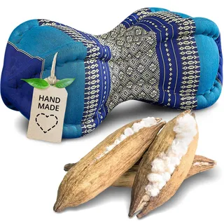 livasia Nackenstützkissen Papayakissen - Ø 13x43cm - Nackenkissen Papayaform, Sofakissen, Lesekissen mit Kapok, Kissen für Garten und Balkon, Reisekissen handgefertigt (Blau)