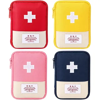 4 Pack Medikamententasche Klein, Erste Hilfe Tasche Klein aus Oxford-Gewebe | Für Outdoor Indoor Camping Wandern Reisen Sport, Blau Rot Pink Gelb