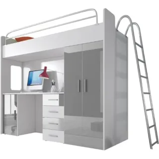 Betten Hochbett Echtes Holz Kinder & Jugend Zimmer Neu Doppelstock Bett Etagen - Grau, Weiß
