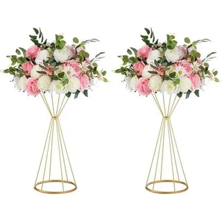 Unyqoos® 2er-Set Trompetenvase aus Metall, 50 cm hoch – Blumenvase als Tisch-Mittelstück für Hochzeit, Jubiläum, Party & Gangdekoration - Gold