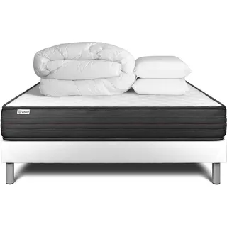 Komplettpaket Bett - Matratze 180x200 cm + Boxspringbett mit Lattenrost (im Set) + 2 Kopfkissen + Bettdecke - Vitalpower