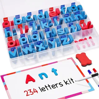 VoSinrly Magnetische Buchstaben, 234 Stück, mit Magnettafel und Aufbewahrungsbox, Schaumstoff-Alphabet-Buchstaben für Kinder, Rechtschreibung und Lernen