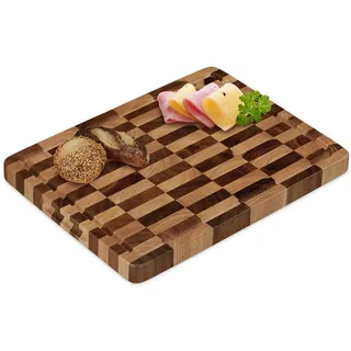 Relaxdays Schneidebrett Holz, Tranchierbrett massiv, 40x30 cm, Akazie, klingenschonend, Küchenbrett mit Saftrille, braun
