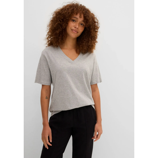 Longshirt BONPRIX "Weites Long-Shirt mit V-Ausschnitt, Kurzarm (5er Pack)", Damen, Gr. 56/58 (XXXL), bunt (erdbeere, schwarz, weiß, hellgrau meliert, dunkelblau), Jersey, Obermaterial: 90% Baumwolle, 10% Viskose, mehrfarbig, unifarben, loose fit normal, V-Ausschnitt, gerader Abschluss, Shirts Longshirt, lockere Passform, Kurzarm, mit V-Ausschnitt, unifarben