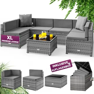 CASARIA® Gartenmöbel Set Lounge inkl. Auflagenbox 318L Outdoor Polyrattan mit Tisch Auflagen Sitzgruppe Wetterfest Garten Balkon Terrassenmöbel Grau Anthrazit - Grau