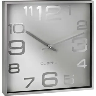 Wanduhr, quadratisch, silberfarben, Zifferblatt Weiß, exkl. Batterie, (B/T/H) 28,3/4,1/28,3 cm - Weiß