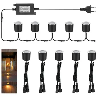 Arotelicht 10er LED Einbaustrahler led Einbauleuchte Bodeneinbaustrahler außen, warmweiß IP67 wasserdicht 0,6W Ø32mm Terrasse Küche Garten (warmweiß, 12V)
