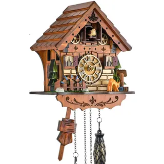 Eble Kuckucksuhr Kuckuckuhr Echtholz NEU batteriebetriebenes Quartzwerk Musik Kuckuckruf Schwarzwaldhaus 23cm- 60840000