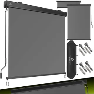 KESSER® Senkrechtmarkise 180x250cm Außenrollo Handkurbelmechanismus Balkonrollo Sonnen-und Sichtschutz Beschattung Sonnenschutz mit Kurbel Markisenkasten Balkon & Terrasse inkl Montageset & Abdeckung - Grau