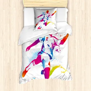 ABAKUHAUS Teen Zimmer Mantele, Fußball schlägt den Ball, Milbensicher Allergiker geeignet mit Kissenbezügen, 135 cm x 200 cm - 80 x 80 cm, Mehrfarbig
