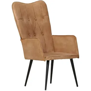 vidaXL Ohrensessel Braun Canvas - Ohrensessel - Wingback Sessel - Sofasessel - Canvas Sessel - Braun