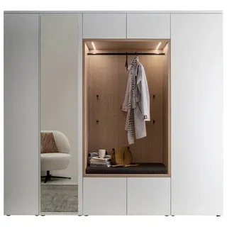 Moderano Garderobe , Weiß, Eichefarben , Textil, Holzwerkstoff , 7-teilig , 250x233x59 cm , Garderobe, Garderoben-Sets & Garderoben-Serien, Garderoben-Sets