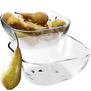 KADAX Glasschüssel, eckige Obstschale aus robustem Glas, Salatschüssel in 3 verschiedenen Größen, Spülmaschinenfeste Glasschale, transparente Snackschale für Obst (20cm, 2, stück)