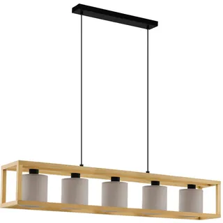 Eglo Hängeleuchte , Braun, Schwarz, Weiß, Cappuccino , Holz, Metall, Textil , Ahorn , länglich , 20x150x100 cm , Lampen & Leuchten, Leuchtenserien