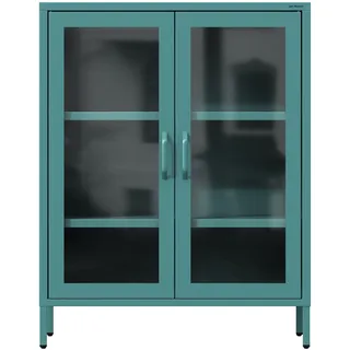 Jan Nowak 2-türiger Vitrinenschrank - GINA - 2 verstellbare Ablagen, Gehärtetes Glas, Wandmontage - Glasvitrine Stehend, Vitrine Glas, Wohmzimmerschrank Glitzernd - 80 x 101,5 x 40 cm - Marine