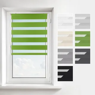 Estika Doppelrollo Klemmfix ohne Bohren – Breite: 110 cm – Höhe: 150 cm – Farbe: Grün – Jalousie für Innenfenster, Duo-Rollo, Fensterrollo innen