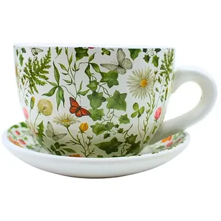 Dekohelden24 Blumentop, Pflanztasse,Pflanzkübel mit Griff aus Keramik, Motiv Magerite L/B/H 20 x 15 x12 cm