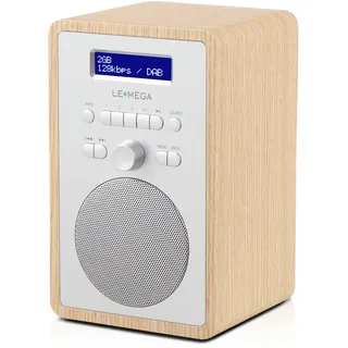 LEMEGA CR2+ DAB Plus Radio (Retro DAB/DAB+ und UKW digitalradio,Küchenradio, Büroradio,holzoptik,20 Senderspeicher,Radiowecker/Snooze/Sleep-Timer) - Weiß Eiche