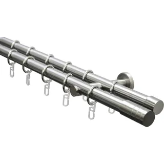 GARDINIA Vorhangstange Zylinder 2-läufig Ø 20 mm 200 cm Silber/Weiß