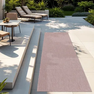 TT Home Teppich Für Outdoor Wetterfest Küchenteppich Balkon Terrasse Unifarbenes Design Modern Größe 60x100 cm - Rosa