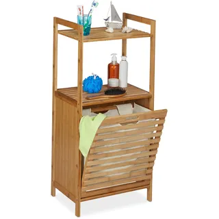 Relaxdays Wäscheschrank mit Wäschekorb, Bambus Badregal mit ausklappbarem Wäschesammler, HBT 100 x 45,5 x 33,5 cm, Natur,