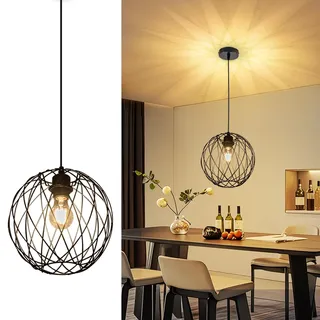 Glitzerlife Hängelampe Pendelleuchte Schwarz Vintage - Küchenlampe Hängend Lampenschirm Hängeleuchte E27 1 Flammig Industrial Pendellampe Rund Retro Ø 25cm Esszimmer Esstisch Schlafzimmer Wohnzimmer