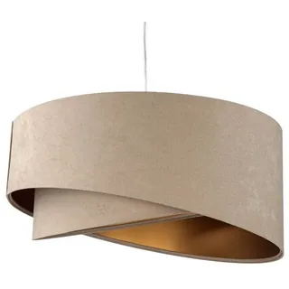 Licht-Erlebnisse Hängelampe Stoff Metall in Weiß Beige Gold Wohnzimmer Esszimmer B:50 cm E27 Doppelschirm rund Design Pendelleuchte Esstisch MADAN