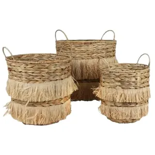 NATURAL LIVING "KORB AUS WASSERHYAZINTHE" UND BAST X3PCS H27CM/H30CM/H37CM