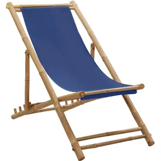 vidaXL Liegestuhl Bambus Und Canvas Marineblau , Blau , Textil , 60x93x123 cm , Gartenmöbel, Gartensessel, Gartenstühle