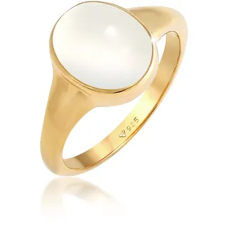 Siegelring ELLI "Ring Siegelring Mondstein Oval 925 Silber" Gr. 54, gold, Fingerringe, Damen, 54, ohne Stein, Silber 925 (Sterlingsilber), 10mm, Siegelring