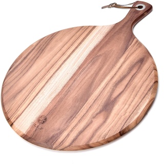 BILL.F pizzateller, pizzabrett, pizzateller holz, 30,5 cm, Pizzaschaufel aus Akazienholz, pizzateller groß, pizza teller und holzbrett rund, Servierplatte zum Servieren 40,6 x 30,5 x 1,3 cm