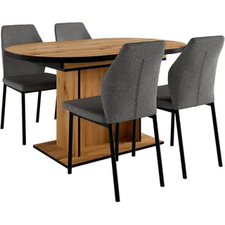 otto home Essgruppe »Basel, Tischgruppe mit 4 Stühlen, Esstisch ausziehbar 140 - 180 cm« Set, Otto's DAUERTIEFPREIS, 5 Stk. tlg. BESTSELLER, Sitzgruppe, Tisch, Stühle, ovale Tischplatte, Säulentisch, grau
